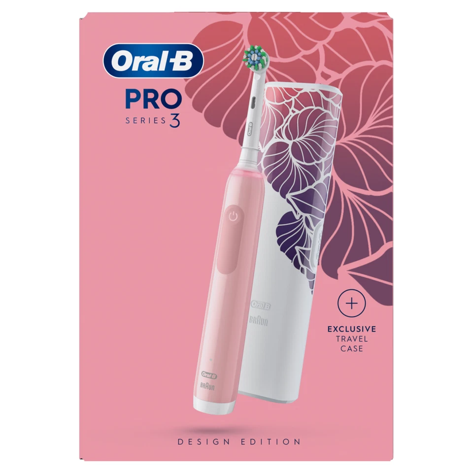 ORAL-B Oral B Pro 3 3500 Pink Electric Toothbrush with Floral Art Travel Case