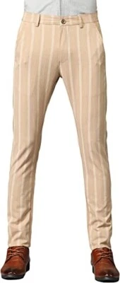 Yukirtiq Men s Chino Slim Fit Striped Smart Wear Stretch Trousers Skinny - Image 1 of 4