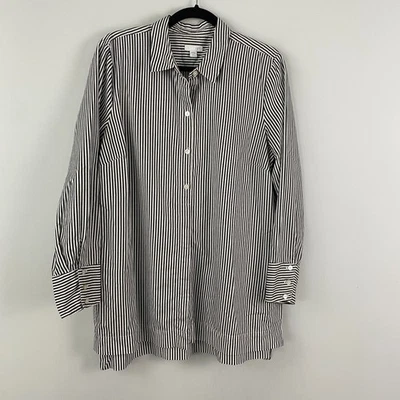 J. Jill Button Up Tunic Shirt Size Petite Large Cotton Silk Black White Stripe - Image 1 of 4
