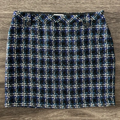 Minifalda LOFT Petite Talla 12 Tweed a Cuadros Azul Negra Blanca Preppy Academia Nueva con Etiquetas Foto 1 de 4