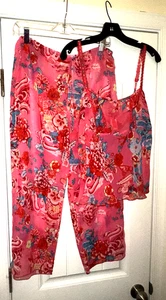 JOSIE Natori 2-Piece Bright Flower Design Sheer Polyester PAJAMA SET (MEDIUM) - Picture 1 of 7