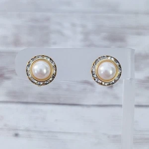 Vintage Ohrclips Kunstperlen mit klarem Edelstein Heiligenschein 5/8 Zoll - Bild 1 von 5