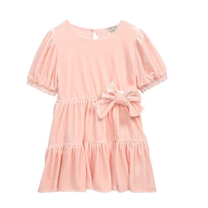 HABITUAL GIRL Kids' Smocked Tiered Velour Dress In Pink - Short Sleeve - 6X - Picture 1 of 10