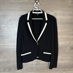 Express Women's Size 12 One-Button Blazer Jacket Black White Trim Career Work - Picture 1 of 10