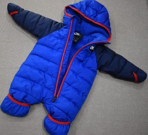 Nike Newborn Snowsuit Puffer Blue Red Zip Up Hooded Baby Coverall Winter Snow - Picture 1 of 21