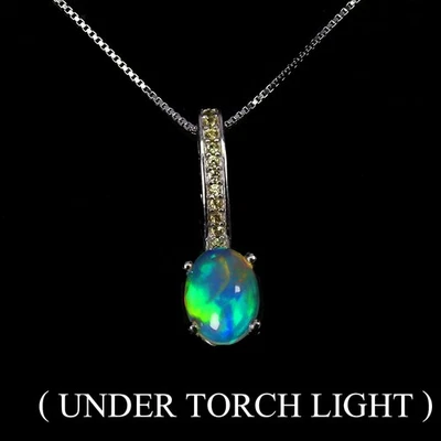 925 Sterling Silver Necklace Oval Fire Opal 8x6mm Sapphire Gemstone Jewelry 17in - Image 1 of 4
