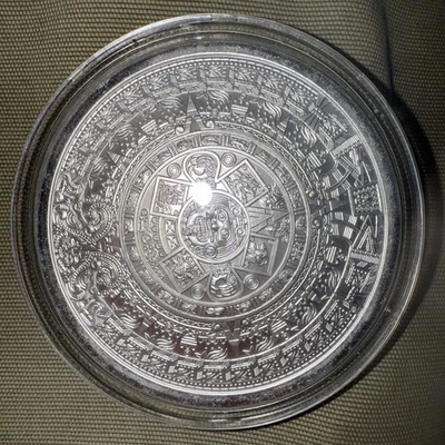 5 oz FINE SILVER Aztec Calendar Round IN A CAPSULE *MADE IN USA* GSM - Image 1 of 3