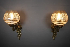 Seltene VINTAGE VIKTORIANISCHE VERZIERTE WAND handgefertigte Globen Paar LAMPEN Applikationen - Bild 1 von 16
