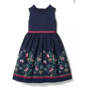 Janie and Jack Mädchen marineblau Blumendruck Kleid ärmellos Größe 5 gepunktet - Bild 1 von 9
