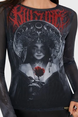 KILLSTAR Short Sleeve Black/Red Grimalkins Mesh - Image 1 of 4