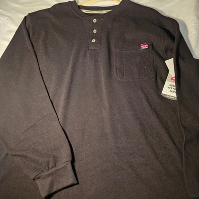 Camisa de trabalho Henley manga longa bolso preto oliva Choice Wrangler Workwear nova com etiquetas - Imagem 1 de 4