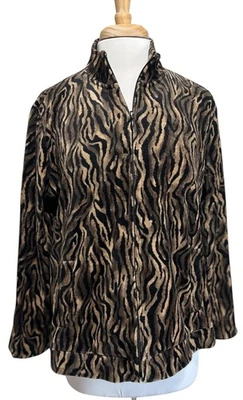 Chaqueta ligera Kim Rogers para mujer L negra marrón estampado animal terciopelo cremallera completa Foto 1 de 4
