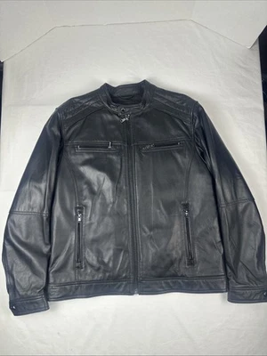 Michael Kors Mens Moto Leather Jacket Perforated Panel Men’s Large Has A Flaw - Image 1 of 4