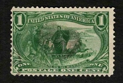 US 1898 #285 Green 1c Trans-Mississippi Exposition Marquette F-VF Used EX - Image 1 of 2
