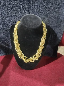 Chunky heavy satin matte finish gold tone link chain necklace choker 17"- 18" - Picture 1 of 7