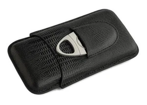 Juego de estuche y cortador de cigarros de 3 tubos en relieve de lagarto de cuero negro - Envío gratuito - Imagen 1 de 2