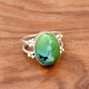 Anillo de plata de ley 925, anillo de turquesa tibetana, anillo hecho a... - Imagen 1 de 3