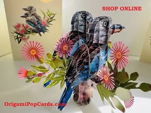 OrigamiPopCards.com DOUBLE Australian Kookaburra Bird Happy Mothers Day Handmade - Bild 1 von 13