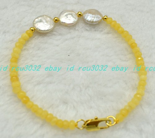 VALENTINO Bracciale Perline Gemme Gemme 2x4mm Sfaccettato Giada Gialla Bianca Moneta Perla Rondelle 7 5 In