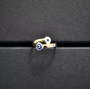 ποΈ14K YELLOW GOLD DOUBLE EVIL EYE Ring Size 6 ITALY - Picture 1 of 11