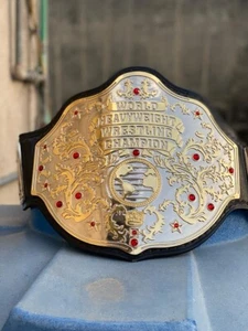 Nwa Vegas Big gold World championship belt,4mm Zinc, Dual Plated, Real Leather - Picture 1 of 8