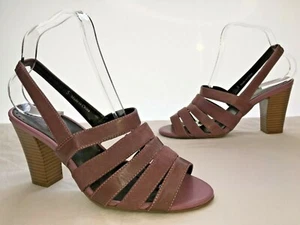 M&S Footglove Ladies Mauve Leather Suede Slingback Hi Heel Sandals UK 5 Wide, 38 - Picture 1 of 7
