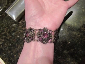 Vintage Leo Glass Faux? Amethyst Floral Link Celebrity Bracelet ml - Picture 1 of 4