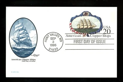 US FDC #UX220 Artmaster 1995 Hunt Valley MD American Clipper Tall Ships Card - Image 1 of 2