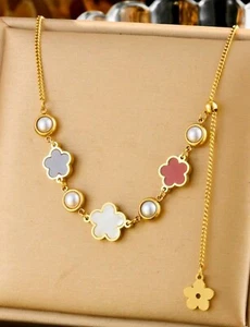 Colourful Clover Charm Necklace With Tassel Pendant Necklace - Picture 1 of 6