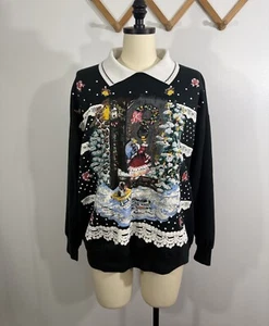 Vintage Christmas Sweatshirt Sweater Nutcracker 1990s Glitter Medium - Picture 1 of 8
