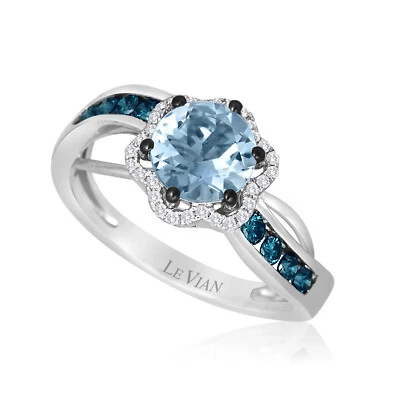 LeVian 14K White Gold Aquamarine G-H SI1 Diamond 1.26 cts Ring Size 6.5 - Image 1 of 4
