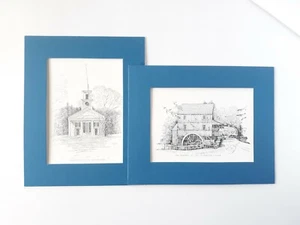 Lot of 2 Clark M Goff Prints Old Sturbridge Village Grist Mill Church Tisbury MA - Picture 1 of 12