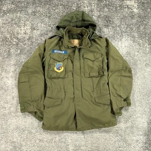 Vintage Military Jacket Coat Mens Small Long Green Air Force Patch 3 In 1 Hooded - Picture 1 of 19