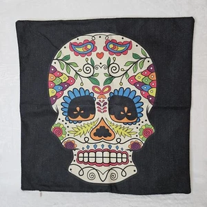 Funda de Almohada Calavera de Azúcar Estampado Mexicano Día de Muertos Fibras Naturales Cremallera Folk - Imagen 1 de 4