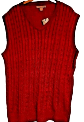 Large Mens Sahara Club Burgundy Maroon Cable Stitch V Neck Sweater Vest New - Image 1 of 4
