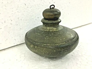 1900's ANTIQUE TRIBAL RUSTIC ORIGINAL TERRACOTTA POT WITH WOODEN CAP - Picture 1 of 12