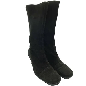 La Canadienne Damenstiefel Größe 10 kniehoch schwarz Wildleder Pfennigabsatz eckige Zehenpartie  - Bild 1 von 12