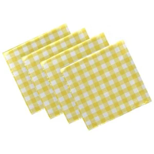 Set of 4 Yellow Gingham Plaid Cloth Napkins 20x20 Inch Wedding Dinner Decor - Picture 1 of 5