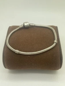 Pandora 925 Silver Moments Barrel Clasp Snake Chain Bracelet 7" - Picture 1 of 3