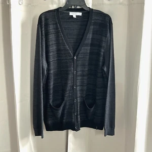 Calvin Klein Mens Cardigan Sweater Large Gray Black Wool Blend Preppy 17132 - Picture 1 of 9