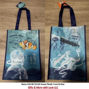 Trader Joe NEW REUSABLE ๐ RECYCLED OCEAN ๐ PLASTIC SHOPPING GROCERY TOTE BAG - Picture 1 of 5