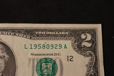TWO DOLLAR FANCY BIRTHDAY/ANNIVERSARY NOTE [SEPT 29, 1958]  SN # L 19580929 A - Image 1 of 3