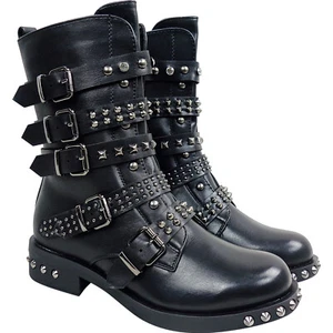BIKER GRUNGE PUNK BUCKLE STRAPS LOW WOMENS ANKLE BOOTS SHOES SIZE LADIES - Picture 1 of 2