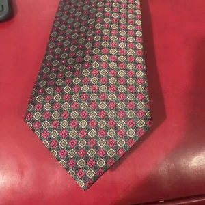 Vintage Liberty Of London Mens Tie Silk Geometric Pattern Pink Silver Teal Silk - Picture 1 of 5