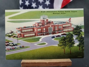 Unused Postcard Administration Building Norfolk Virginia Municipal Airport Linen - Imagen 1 de 2