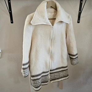 Cappotto ILGWU Union Made donna vintage lana zip avorio taglia 12/14 USA - Foto 1 di 16