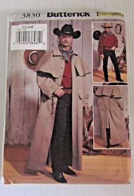 Butterick 3830 Para Hombres Abrigo Plumero Occidental Patrón de Costura XS S M Disfraz Histórico Foto 1 de 3