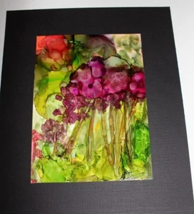 "Flower Garden" -Alcohol Ink Painting 5"X7" - 8"X10" Pro Beveled Mat - Picture 1 of 2