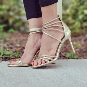 Women's Open Toe Strappy High Heels Sandals Ligth Gold Color (size 10) - Picture 1 of 5