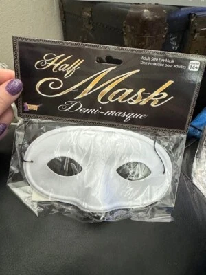 Forum Adult Fabric Half Mask White Domino Halloween Costume Accessory New!!! - Image 1 of 2